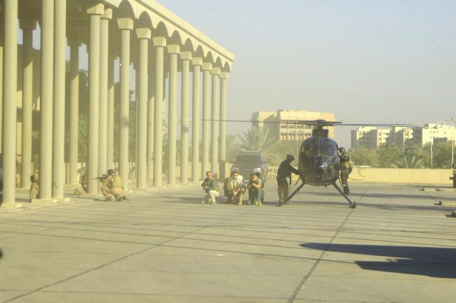 Flying with Blackwater over Baghdad, Iraq